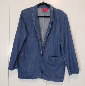 Carol's Denims Vintage 100% Cotton Denim Blue Jean Blazer Jacket Size Large
